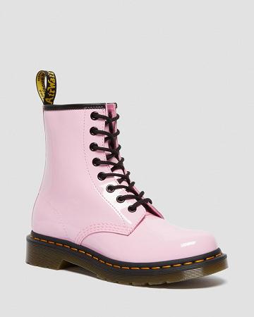 Dr Martens 1460 Lak Læder Snørestøvler Dame Lyserød | DK 194QMA